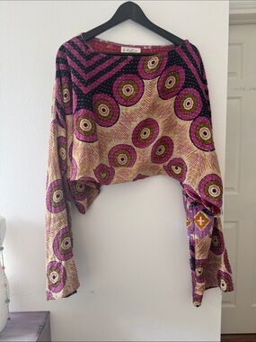 Boho Purple and Black circles made of beautiful VINTAGE Kantha quilt.